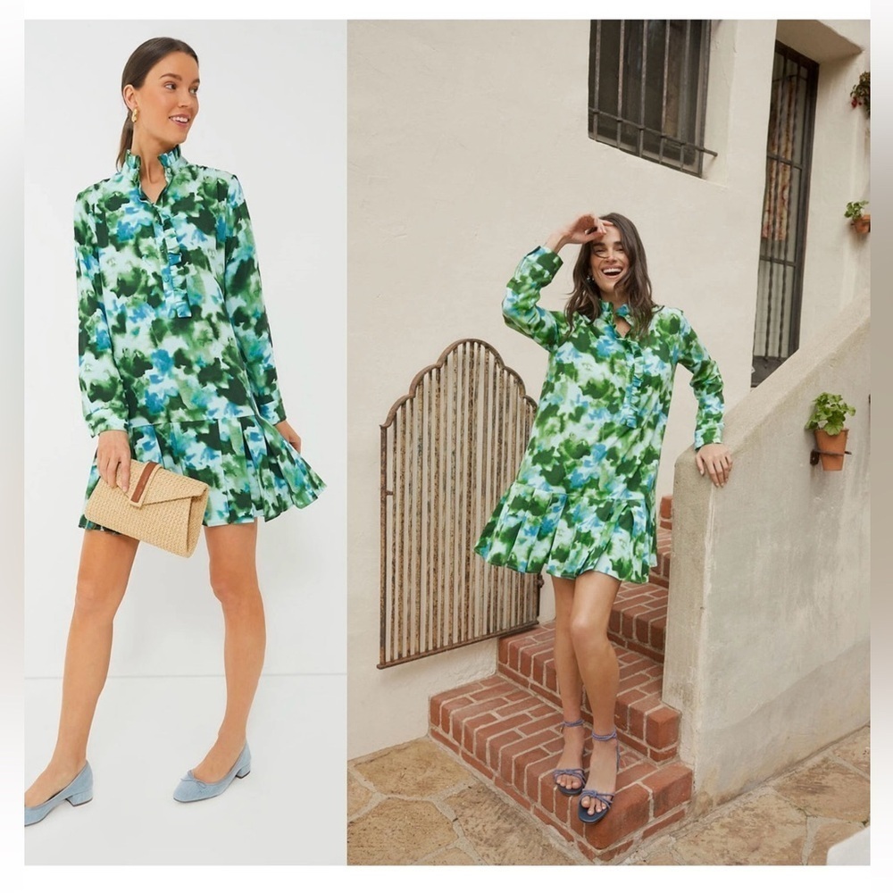 Tuckernuck Deep Lagoon Tate Mini Dress XS NWT Green Blue Floral Shirt Dress